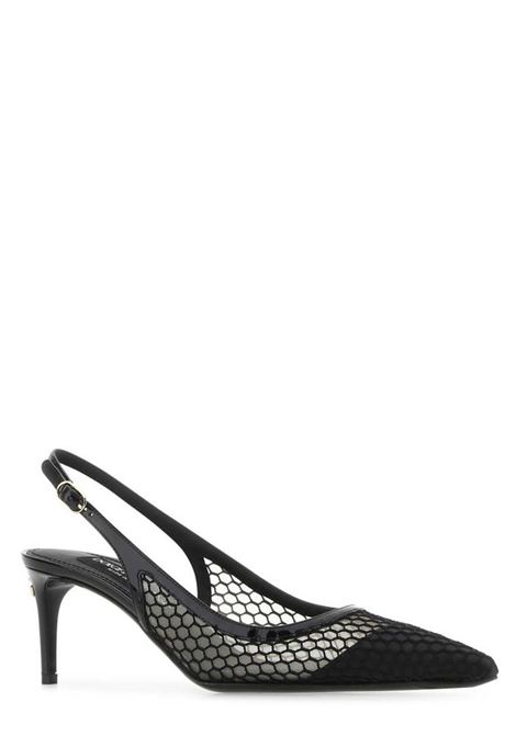 Décolleté a punta in pelle di vitello nera con dettaglio a rete DOLCE & GABBANA | CG0632-AG8838B956