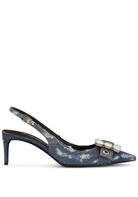 blue denim and distressed leather pointed-toe pumps  DOLCE & GABBANA | CG0643-AY8418H618