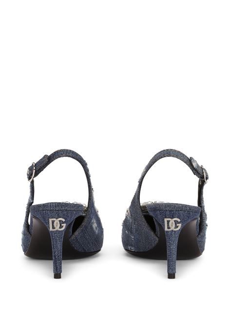 blue denim and distressed leather pointed-toe pumps  DOLCE & GABBANA | CG0643-AY8418H618