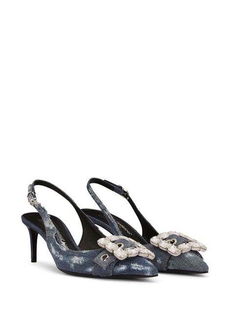 blue denim and distressed leather pointed-toe pumps  DOLCE & GABBANA | CG0643-AY8418H618