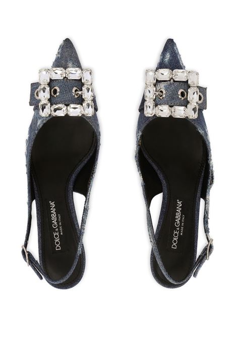blue denim and distressed leather pointed-toe pumps  DOLCE & GABBANA | CG0643-AY8418H618