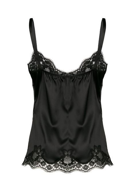 Black silk lace trim top with spaghetti straps and curved hem DOLCE & GABBANA | O7A00T-FUAD8N0000