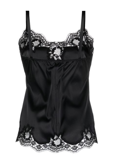 Black silk lace trim top with spaghetti straps and curved hem DOLCE & GABBANA | O7A00T-FUAD8N0000