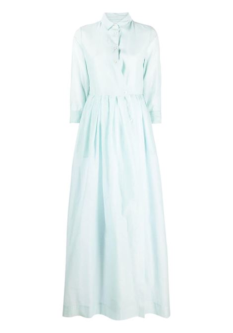 mint green cotton and silk asymmetric flared maxi shirtdress  SARA ROKA | EDNA LONG-S1Q7153-SA2022511