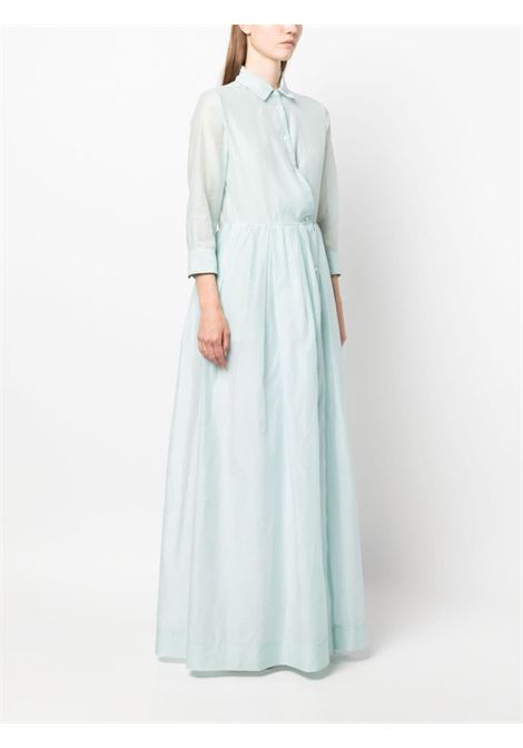 mint green cotton and silk asymmetric flared maxi shirtdress  SARA ROKA | EDNA LONG-S1Q7153-SA2022511