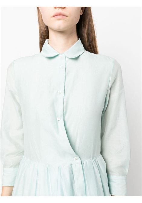 mint green cotton and silk asymmetric flared maxi shirtdress  SARA ROKA | EDNA LONG-S1Q7153-SA2022511