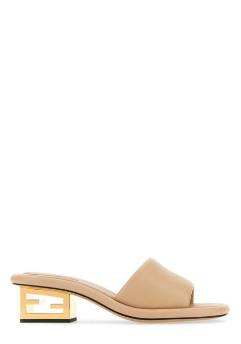 blush beige calf leather mules featuring gold-tone FF Fendi hardware FENDI | 8R8412-NBAF1KCU