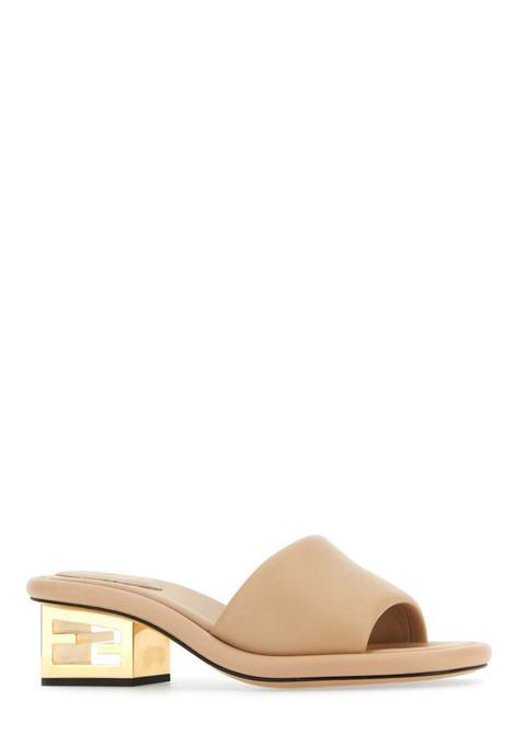 blush beige calf leather mules featuring gold-tone FF Fendi hardware FENDI | 8R8412-NBAF1KCU