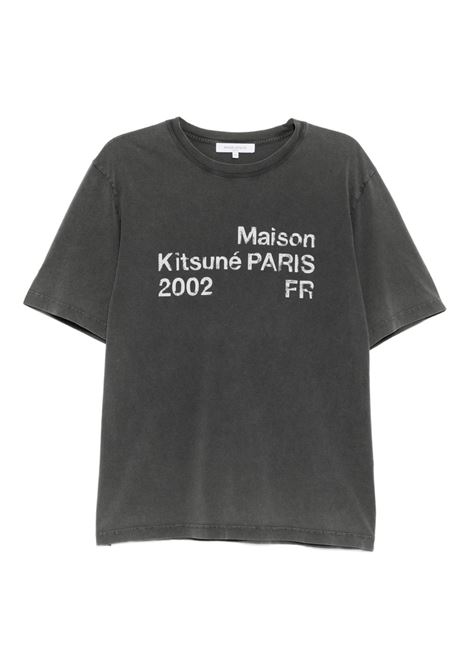 Charcoal gray distressed cotton T-shirt MAISON KITSUNE | PM00124KJ70360519