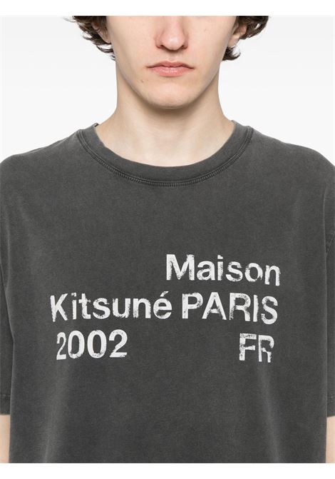 Charcoal gray distressed cotton T-shirt MAISON KITSUNE | PM00124KJ70360519