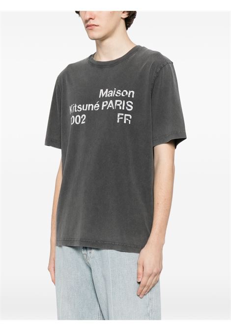 Charcoal gray distressed cotton T-shirt MAISON KITSUNE | PM00124KJ70360519
