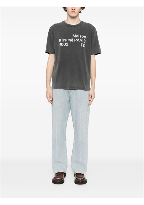 Charcoal gray distressed cotton T-shirt MAISON KITSUNE | PM00124KJ70360519