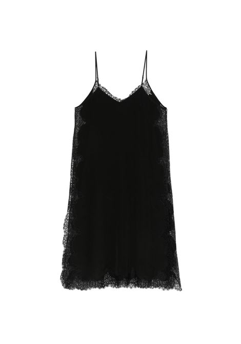 Long black top with lace MES DEMOISELLES | BALMACHARCOAL