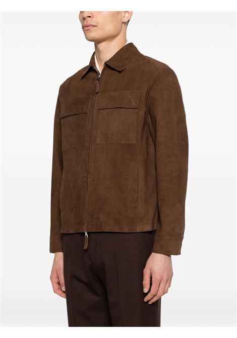 Brown suede jacket THE JACK | TARRAGON-THIN SUEDE126