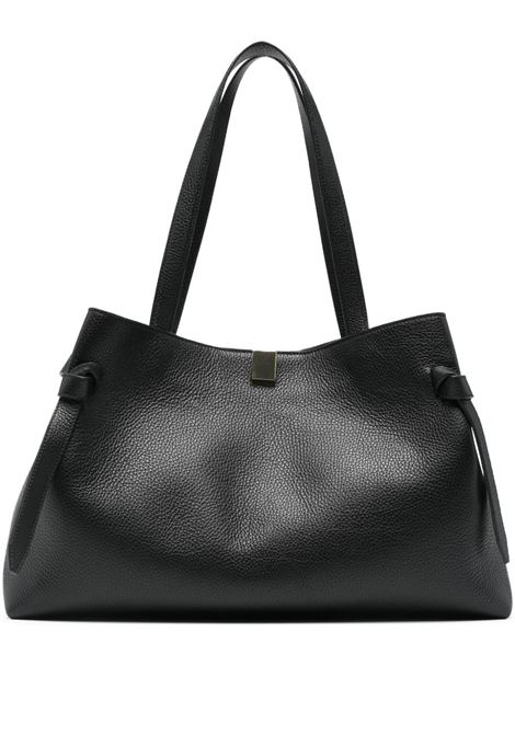 Black leather Gyoza Tote bag YUZEFI | GYOZA TOTE-YUZPF25-HB-GZTL034