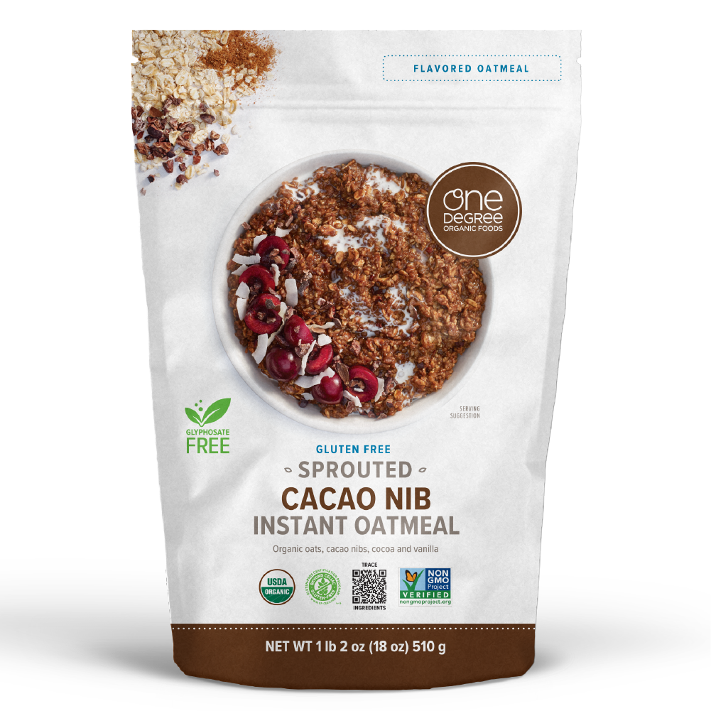 Sprouted Cacao Nib Instant Oatmeal One Degree Organics