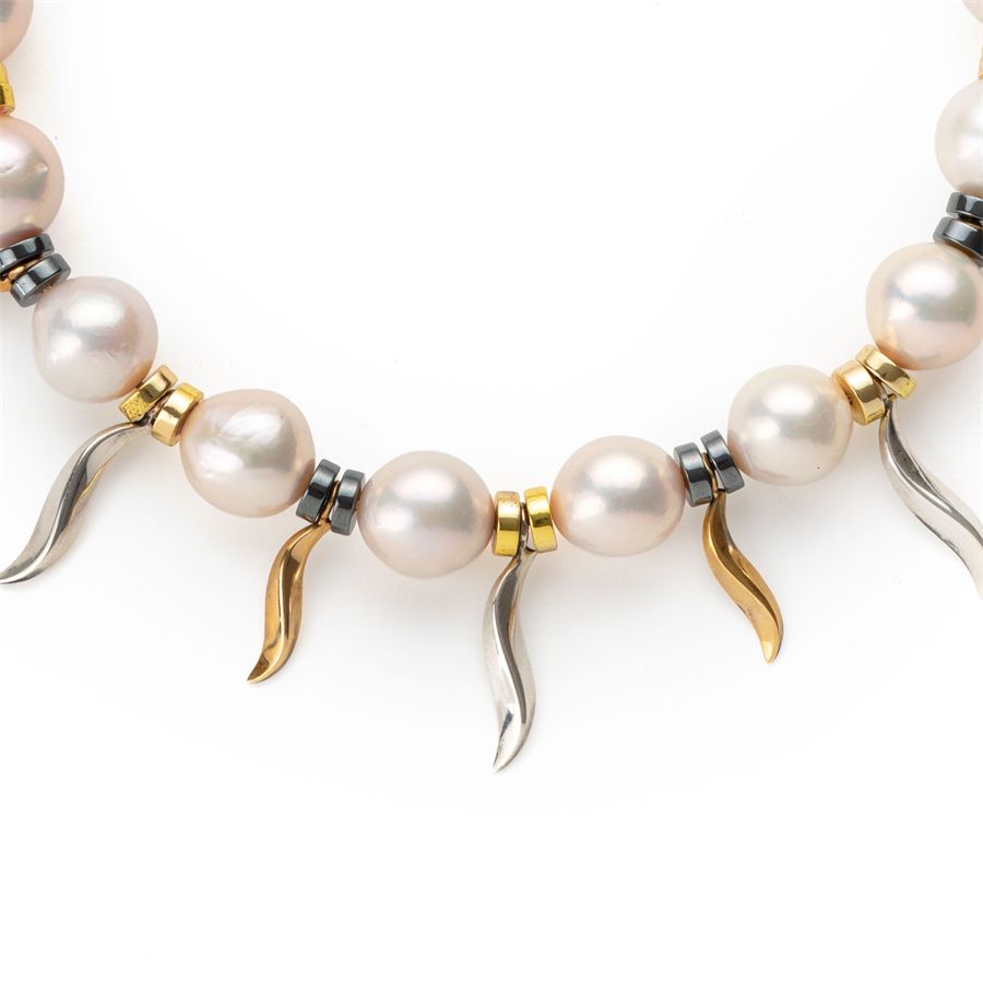 Pearl and hematite choker necklace FLAME | CL EMAT PERLE7EL