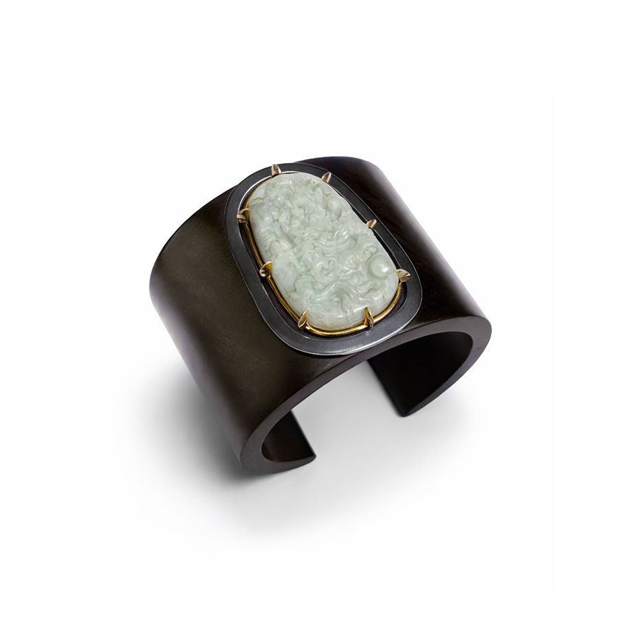 Bracciale in ebano e giada con doppio castone Totem | BR EBAGN-BR