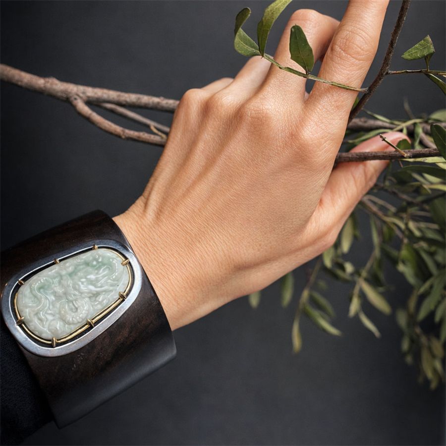 Bracciale in ebano e giada con doppio castone Totem | BR EBAGN-BR