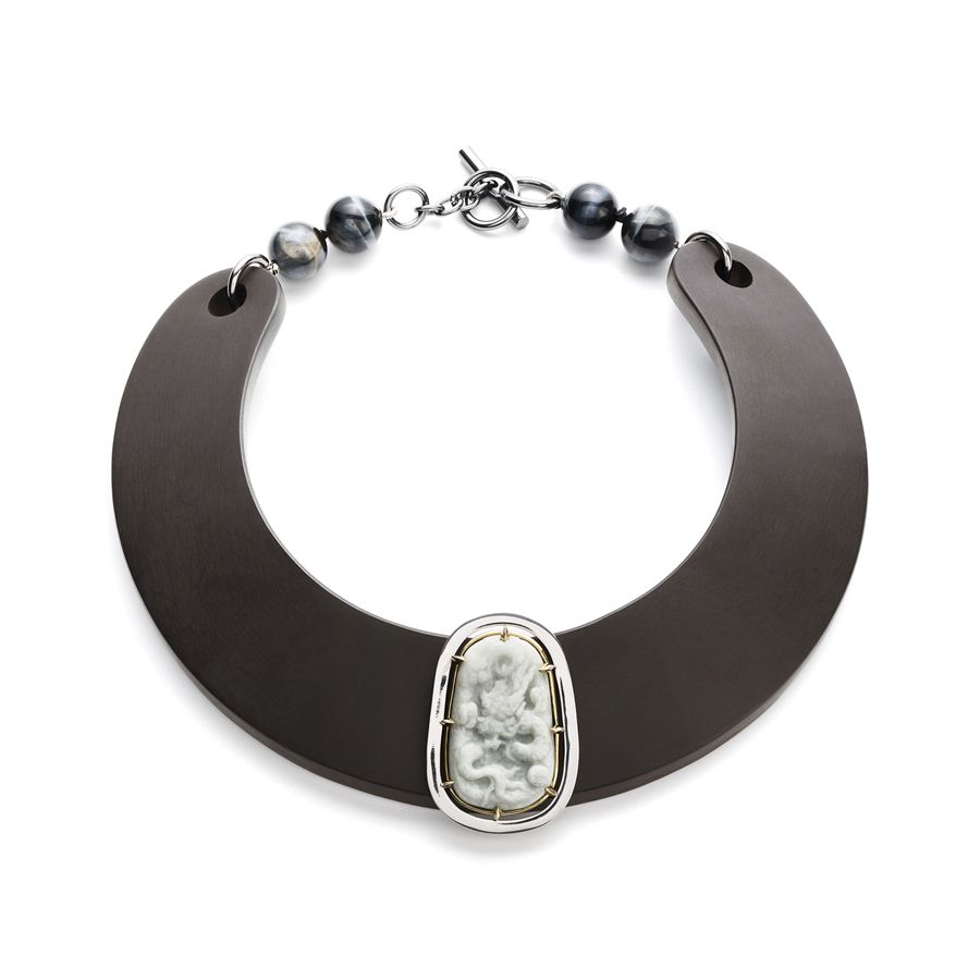 Ebony and jade necklace with a double setting Totem | CL EBAG BR