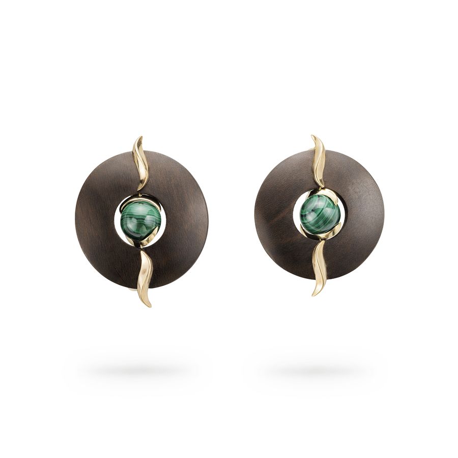 Orecchini in ebano con malachite Totem | OR EBDISCO MLC