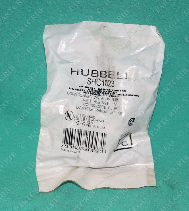 Hubbell SHC1023 Cord Connector – Aluminum 1/2" With Blue Gotcha Ring, New In Box