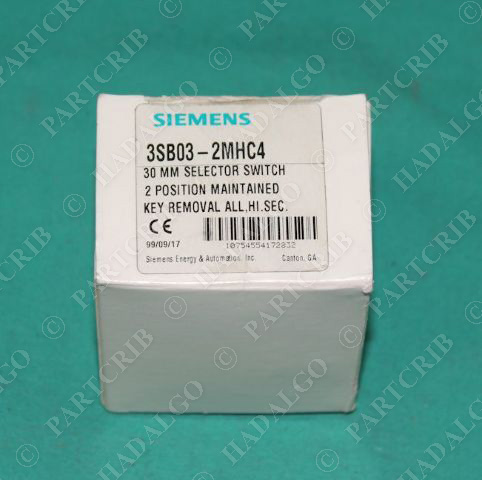 Siemens, 3SB03-2MHC4, Selector Switch Keyed Locking Lock 30mm 2Pos Maintained NEW