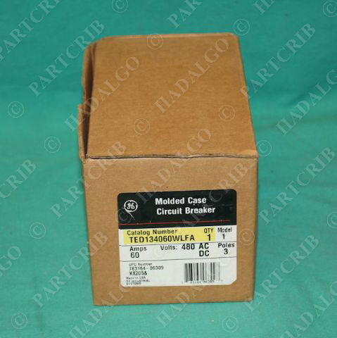 GE, TED134060WLFA, Molded Case Circuit Breaker 60A 480V AC/DC 3Pole General Electric NEW