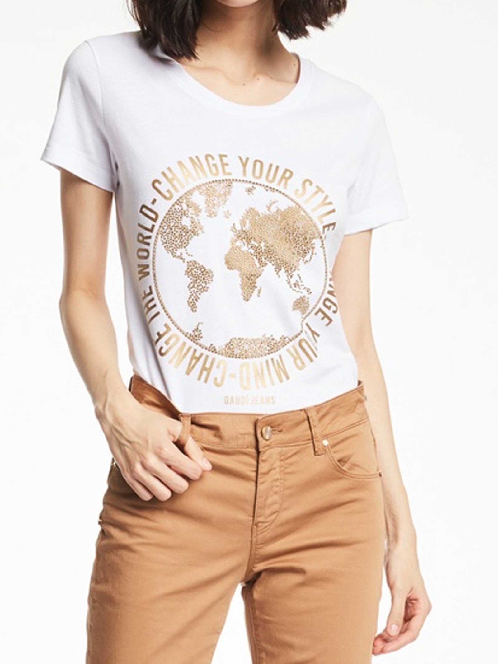 T-SHIRT GAUDì DONNA COLORE BIANCO CON STAMPA ORO - GAUDì - PJ By Iannuzzi