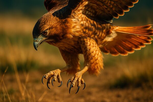 A red-tailed hawk perched on a branch with a small rodent held in its talons, photographed in natural light.