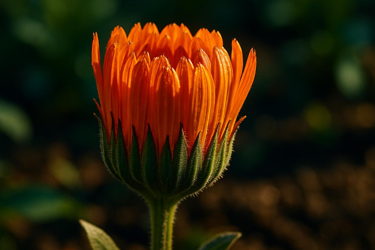 Close-up of bright orange calendula petals against a white lab background with a petri dish showing a clear bacterial inhibition zone.
