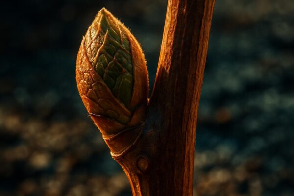 Close-up of bigleaf hydrangea stems with visible dormant buds along the nodes in late summer garden setting.
