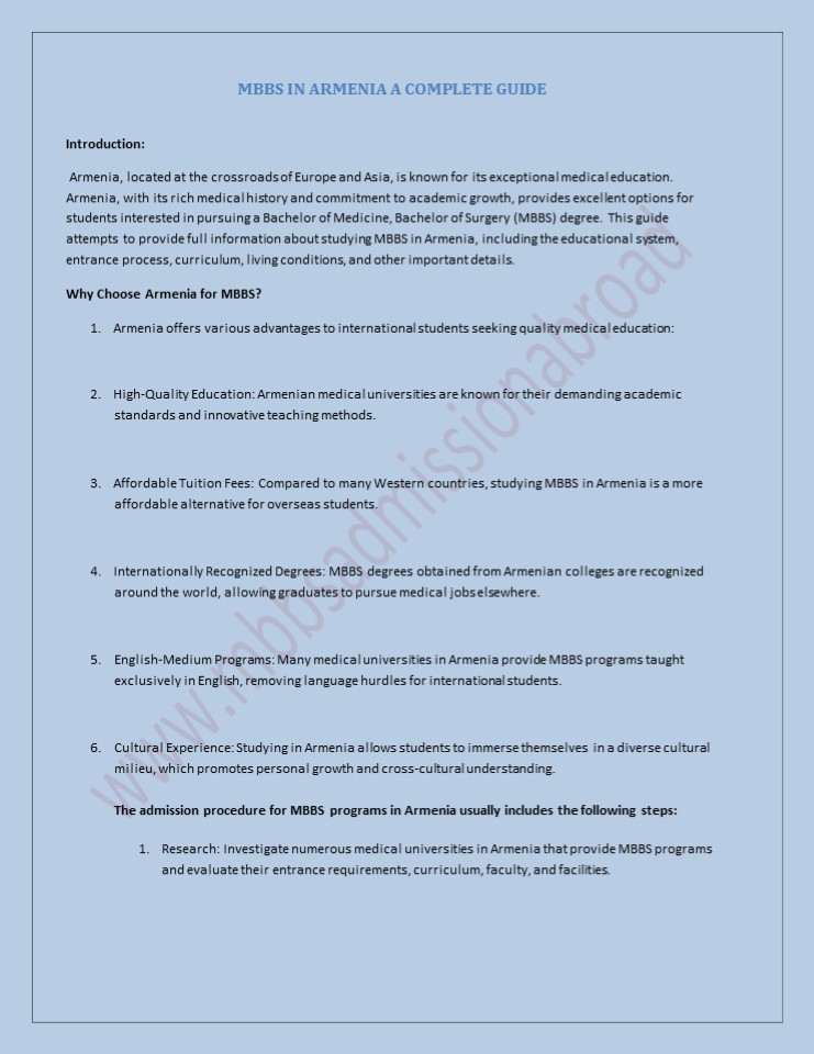 MBBS IN ARMENIA A COMPLETE GUIDE