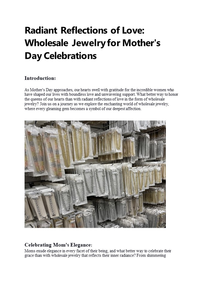 Radiant Reflections of Love: Wholesale Jewelry for Mother's Day Celebrations