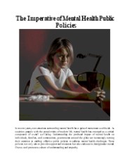 The Imperative of Mental Health Public Policies