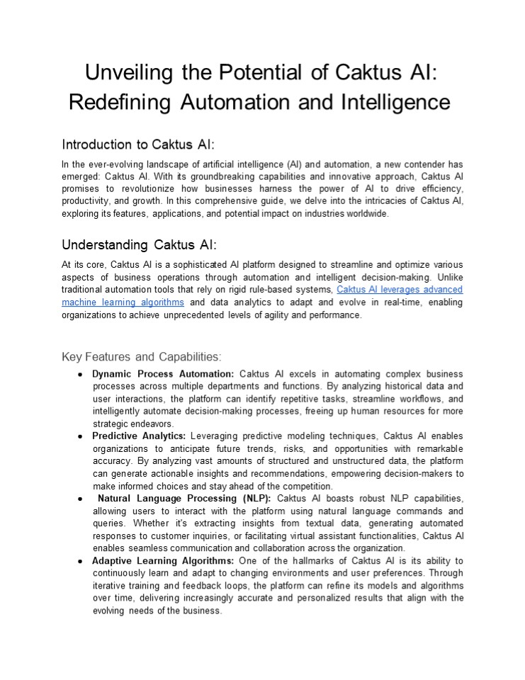 Unveiling the Potential of Caktus AI: Redefining Automation and Intelligence