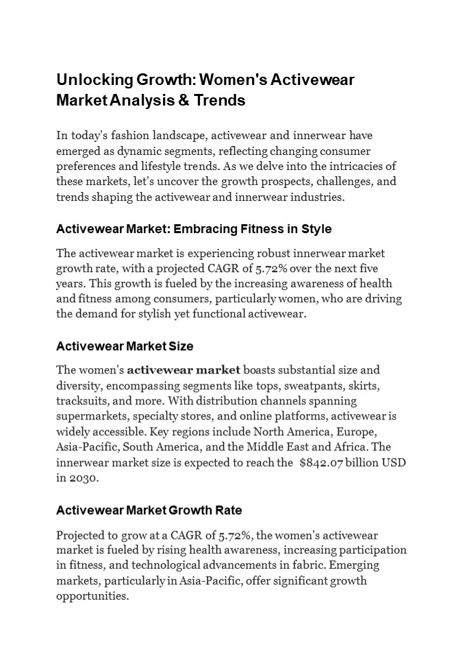 Exploring Growth: Analysis and Trends in Women's Activewear Market
