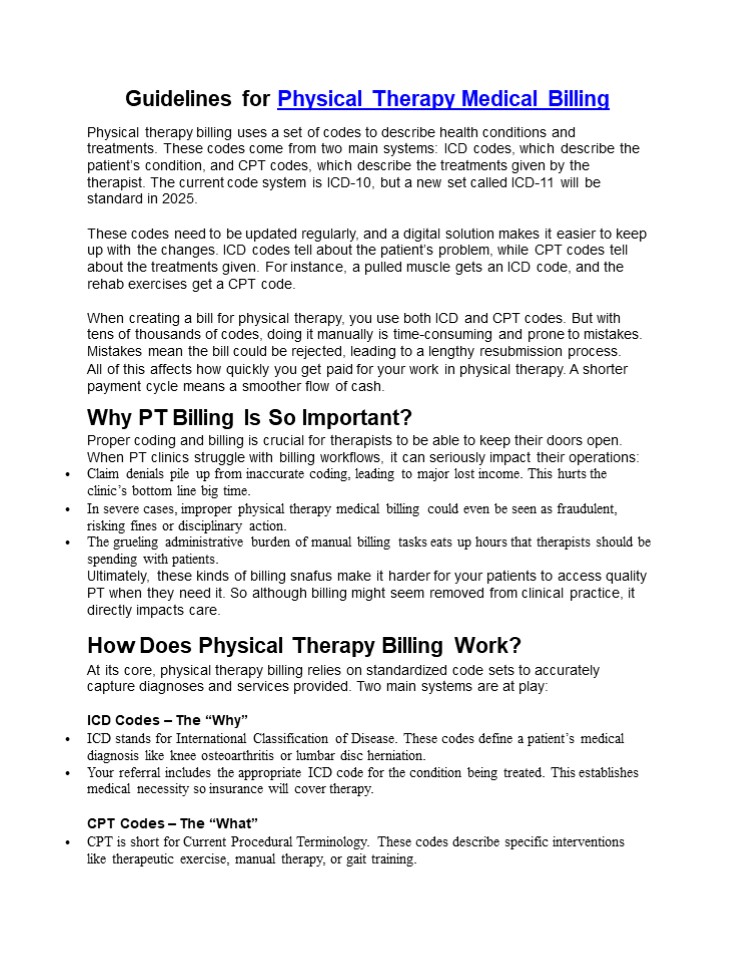 Guidelines for Physical Therapy Medical Billing