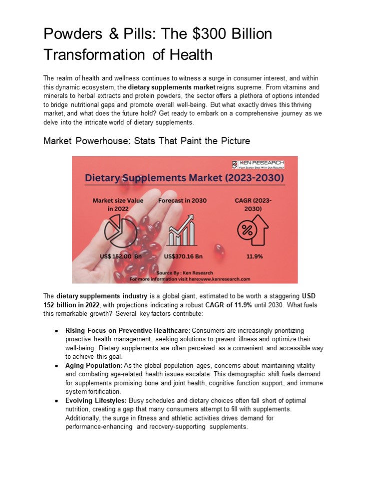 Revolutionizing Wellness: Innovations and Opportunities in Dietary Supplements