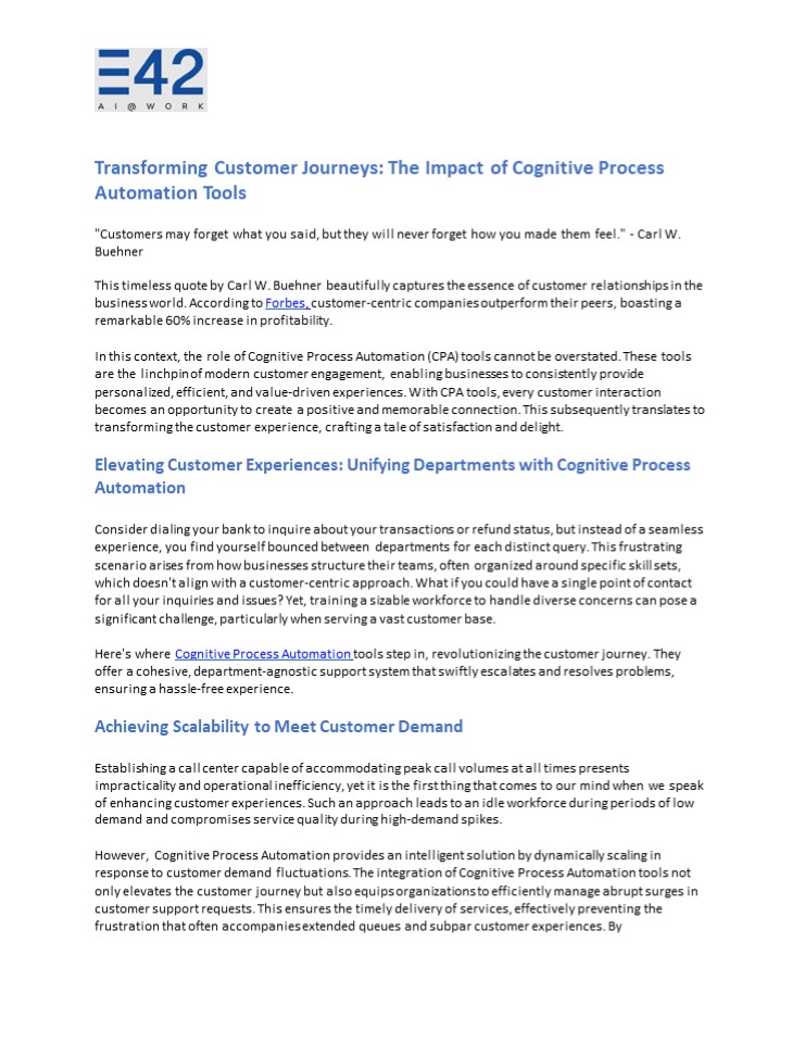 Transforming Customers Journey- The role of Cognitive process automation tools