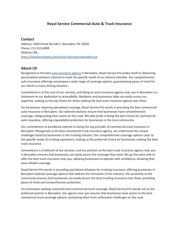 Royal Service Commercial Auto & Truck Insurance