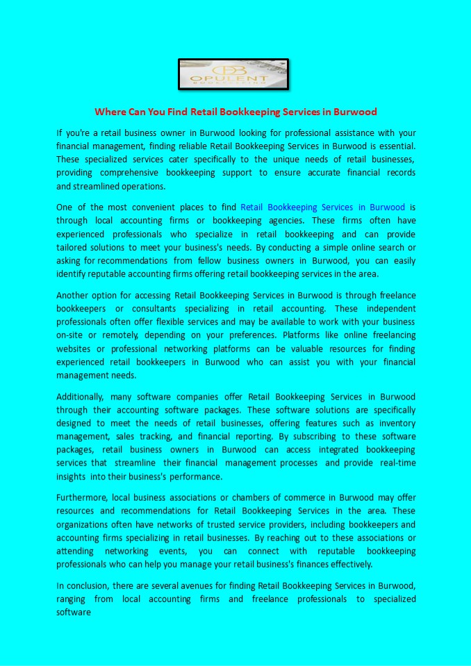 Where Can You Find Retail Bookkeeping Services in Burwood
