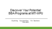Discover Your Potential: BBA Programs at MIT-WPU