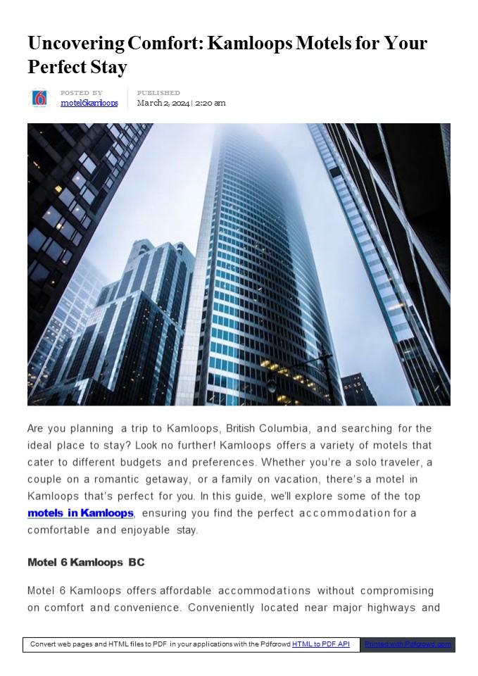 Choose Kamloops Motels for Your Perfect Stay