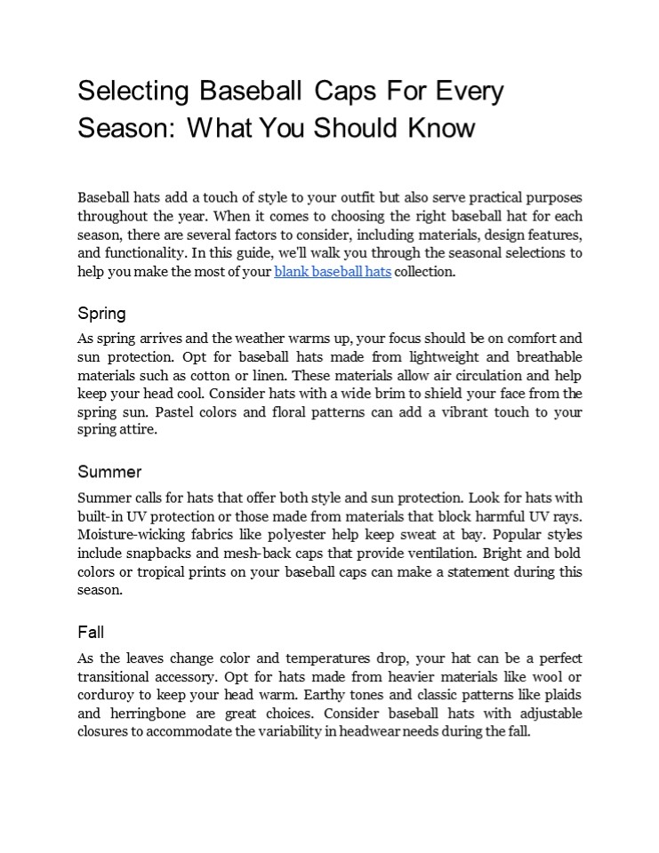 Selecting Baseball Caps For Every Season: What You Should Know