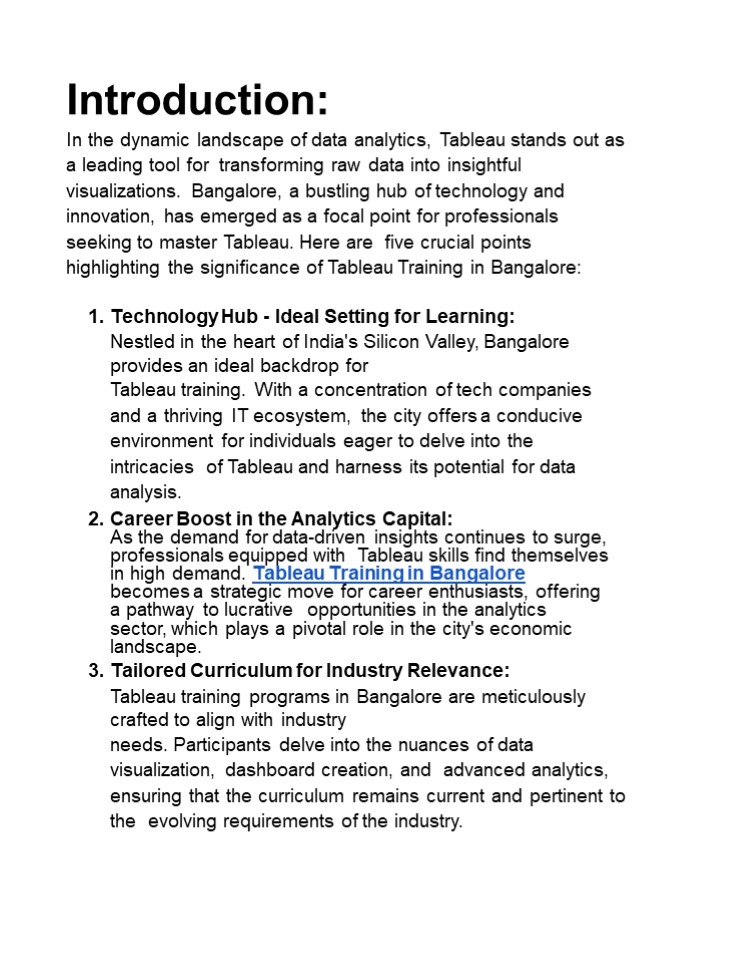 Best Tableau Course in Bangalore