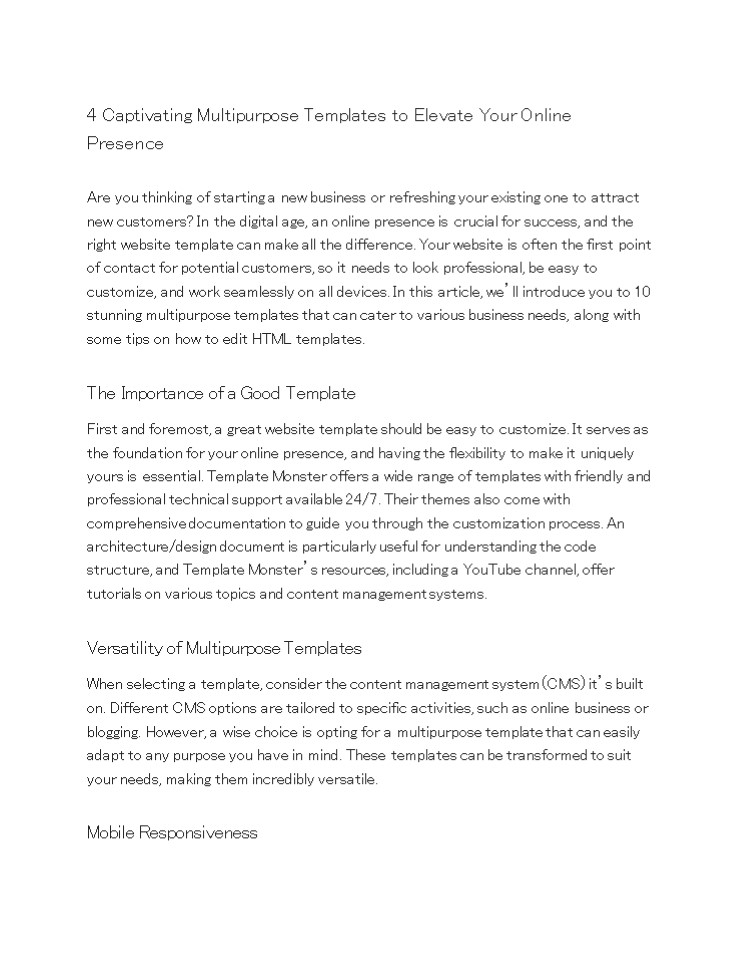 4 Captivating Multipurpose Templates to Elevate Your Online Presence