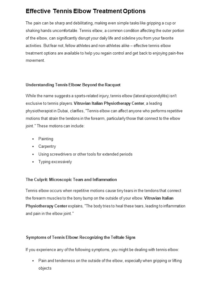 Effective Tennis Elbow Treatment Options