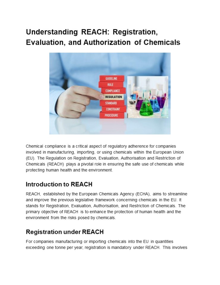 Understanding REACH: Registration, Evaluation, and Authorization of Chemicals