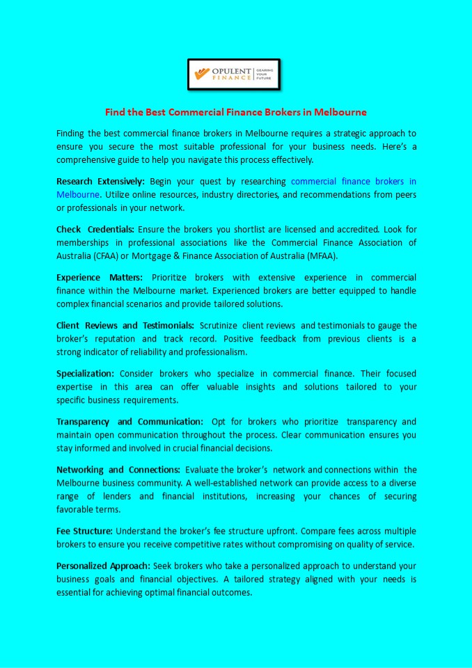 How to Find the Best Commercial Finance Brokers in Melbourne